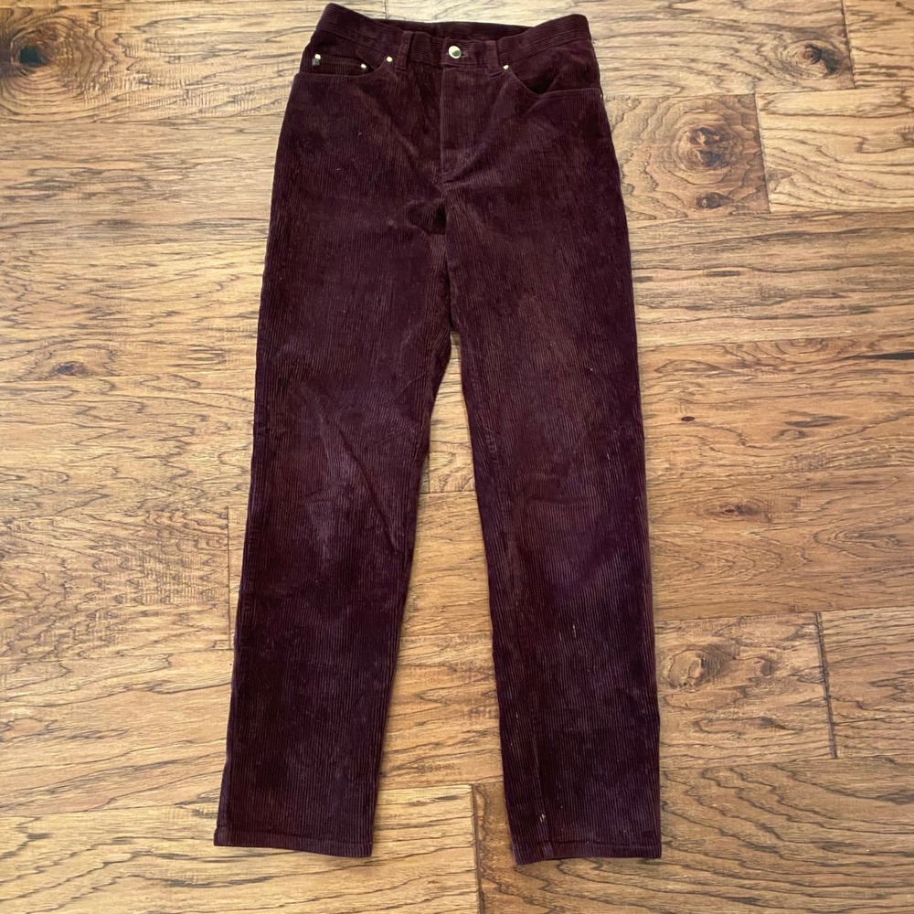 Lauren Ralph Lauren Burgundy Corduroy Pants Straight Leg Stretch Maroon Wine